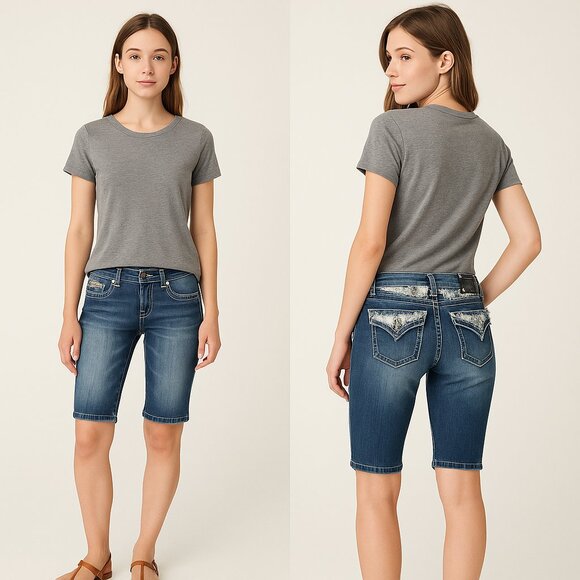 โจ MISS ME Low Rise Bermuda Jean Shorts ๐โ๏ธ Size 28 โจ - Picture 3 of 14